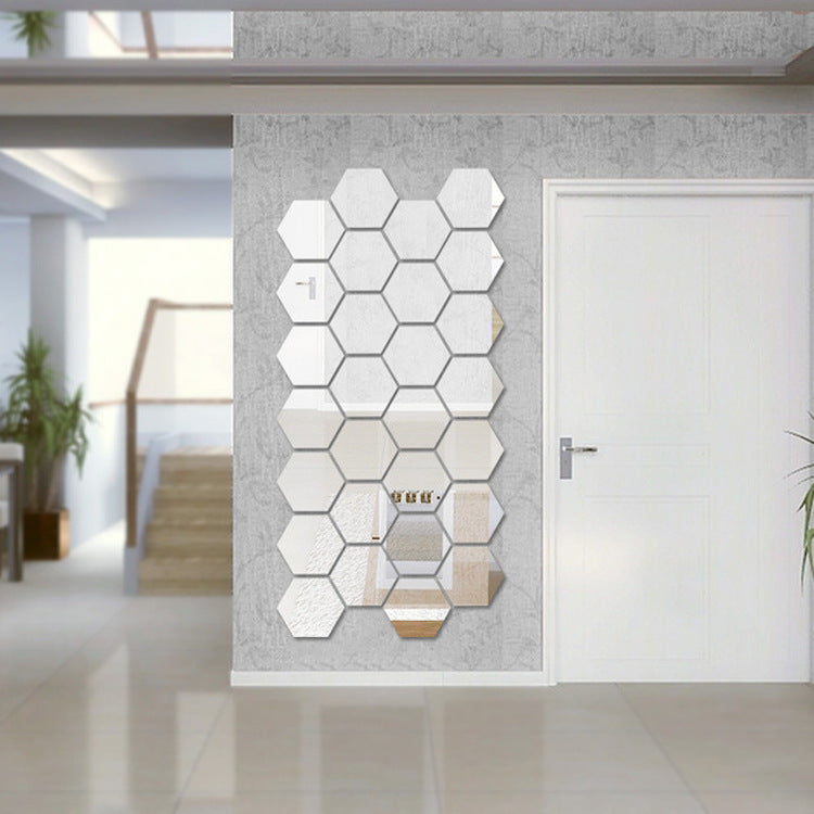 Hexagon Shape Mirror Wall Sticker Pack of 12 3x3 inches Silver